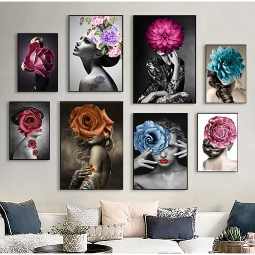 Decoration Picture Nordic Living Room Decor Scandinavian Flower Woman Wall Art Canvas Print Abstract Poster Painting