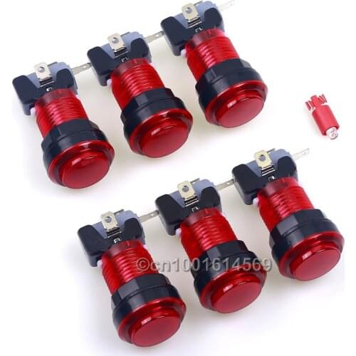 Easyget 6pcs/lot 30mm LED illuminate Round Arcade Transparent LED Push Button For Arcade FightStick Tournament & JAMMA Games DIY