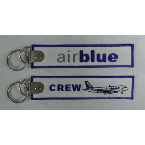 Air Blue Custom Embroidered Keytag Crew Aircraft Embroidery Keychain Keyring Key Ring