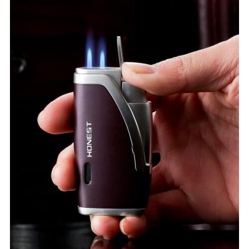 Good quality HONEST jet Turbo torch 2 flame cigarette lighter Fine spray gun Butane inflatable gas cigar igniter gift (no fuel)