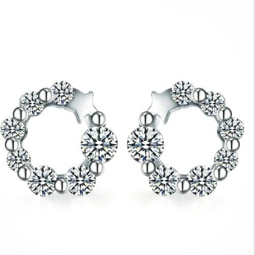 KOFSAC New Fashion 925 Sterling Silver Stud Earrings For Women Party Shiny CZ Temperament Lucky Star Round Earring Jewelry Gifts