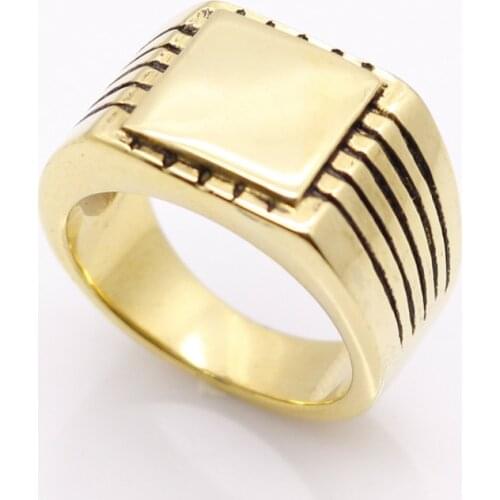 Fine Jewelry Mens High Polished Signet Solid Stainless Steel Ring Simple Jewelry Biker Ring For Men Gold Colour Jewelry