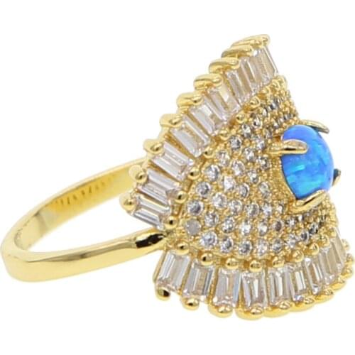 Gold color ring with blue opal stones women eye rings jewellery dropshipping anel anillos aneis bagues femme statement jewelry