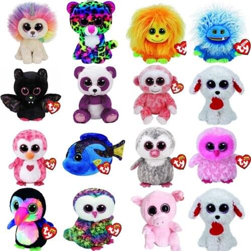 New 6" 15cm Ty Big Eyes Stuffed Peas Plush Animal Owl Dragon Panda Unicorn Fox Collection Doll Childrens Birthday Gift
