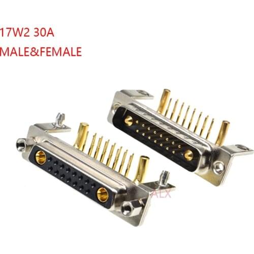 1PCS 17W2 30A MALE FEMALE high current CONNECTOR right angle D-SUB adapter PCB solder type 15+2 plug jack high power 17 Position