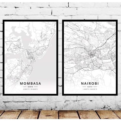 Mombasa Nairobi Kenya Map Poster