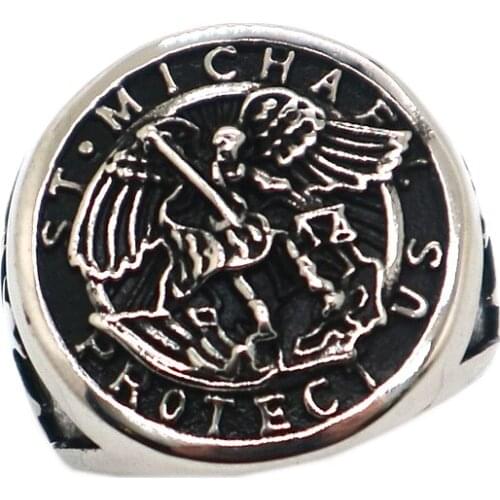 Size 7 To Size 15 Newest Mens Cross Saint Michael Protect US 316L Stainless Steel Cool 3D Design Ring