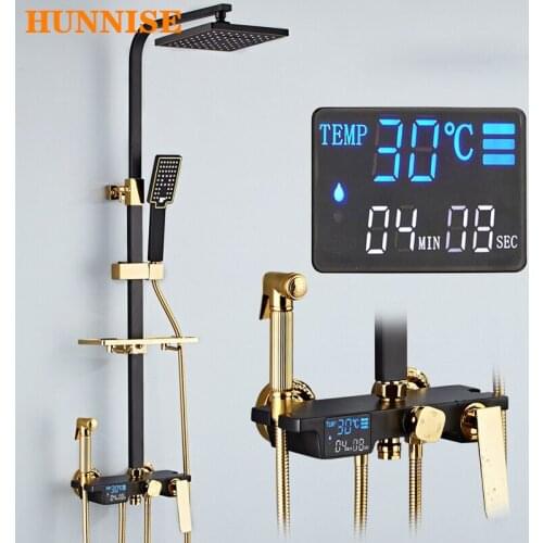Bathroom Shower Set Square Rainfall Shower Head Qualtiy Brass Bathtub Mixer Faucet Black Gold Digital Bath Shower System