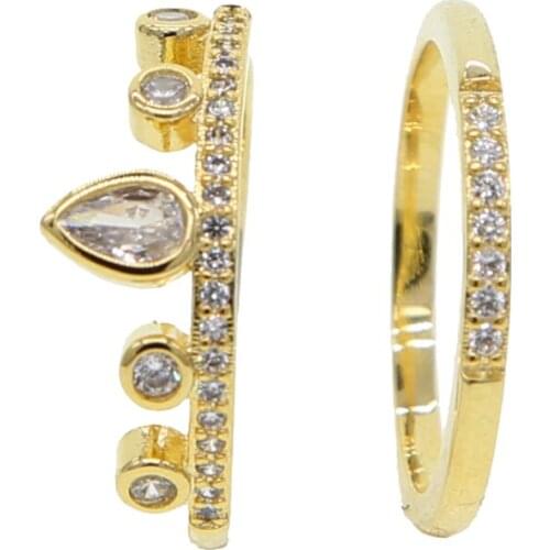 Gold filled wedding engagement ring set micro pave sparking bling white cz fashion jewelry