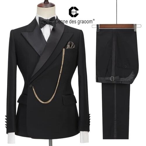Cenne Des Graoom Latest Coat Design Men Suits Tailor-Made Tuxedo 2 Pieces Blazer Wedding Party Singer Groom Costume Homme Black