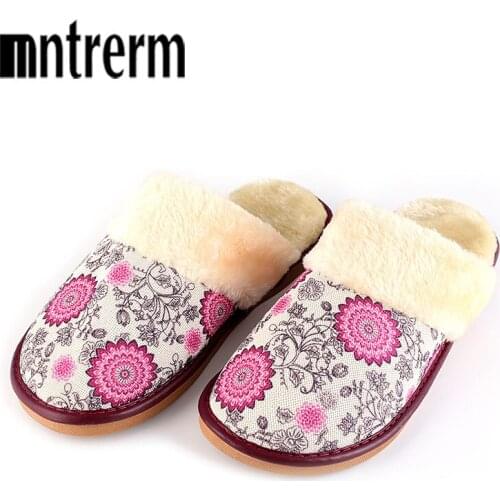 Mntrerm 2020 new Printed linen home cotton slippers autumn and winter warm home indoor slippers For women Flat with S