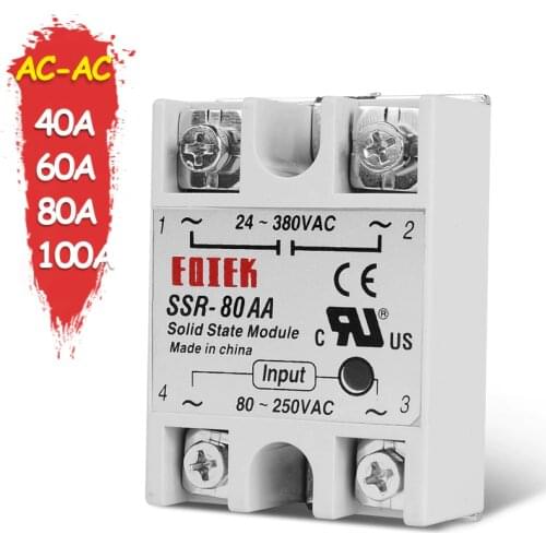 Single Phase SSR Solid State Module Relay AC-AC 40A 60A 80A 100A Actually Voltage 80-250V 220V AC TO 24-380V AC Load