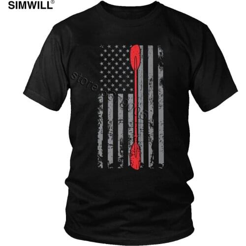 U.S.A Patriotic Kayaker T Shirt Men Cotton Kayak Paddle T-shirt Short Sleeves Round Neck Canoe Tee Big and Tall Man Tops Apparel