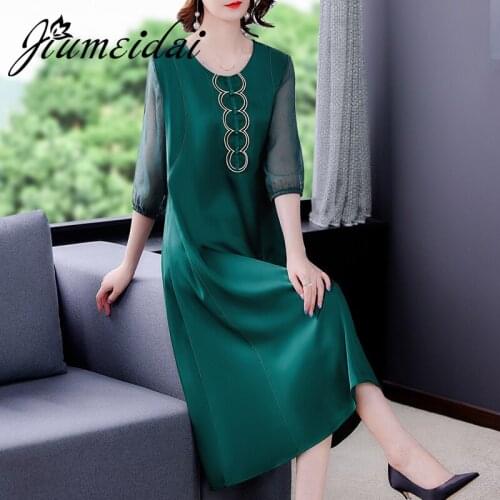 JiuMeiDai 2021 Women Summer A-Line Dress Office Lady Elegant Vintage Sexy Long Dresses Female Fahion Party Clothing Plus Size
