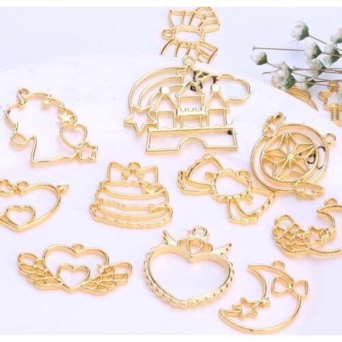 10 pcs/lot star moon Open Bezel Metal Frame Pendant Gold Charm Bezel Setting Cabochon Setting UV Resin Charm