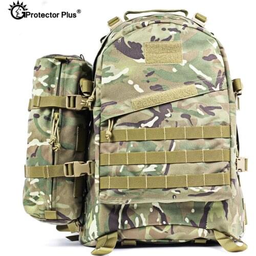 PROTECTOR PLUS 55L Tactical Military Backpack 1000D Nylon Waterproof Army Camo Rucksack Travel Hiking Camping Outdoor Sport Bag