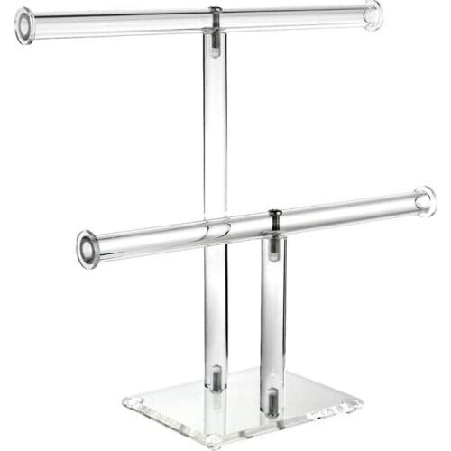 Clear Acrylic Round Bracelet Display Holder 2 Tier T-Bar Jewelry Display Bracelet Display Holder Stand Display Organizer