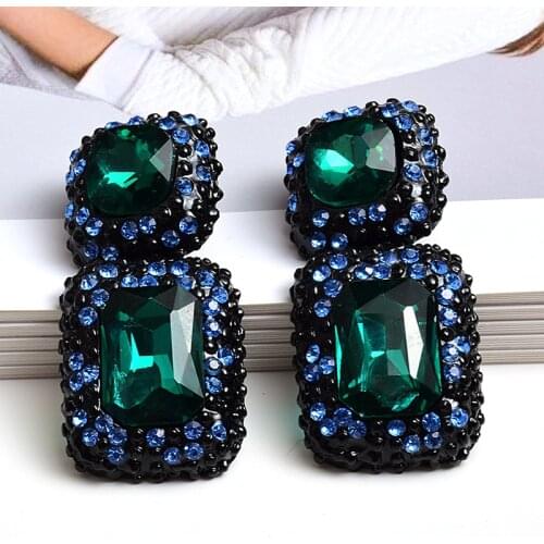 Luxury Charm Crystal Earrings For Women Fashion Rhinestone Square Dangle Statement Earring Vintage Geometric Jewelry Gifts