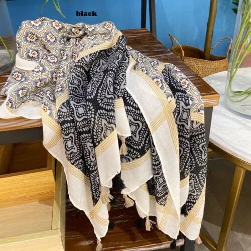 2020 Newest Floral Pattern Cotton Tassel Scarf 3Colors 10pcs/lot