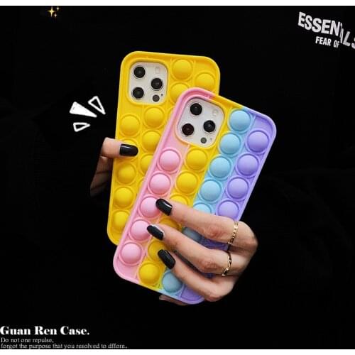 12 Pro Relieve Stress Silicone Case Cute Rainbow Fidget Toy Push it Bubble Cover for iPhone 12 11 Pro Max XR X XS 7 8 SE 2020