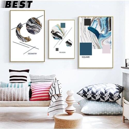 Modern Minimalist Nordic Style Poster Marbled Golden Geometric Abstract Home Decoration Gilt Light Luxury Frameless Picture Core