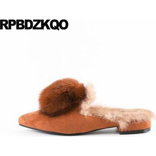 Slippers Women Cute Chinese Slides 10 Slip On Mules Brown Designer Shoes China 11 Large Size Embellished Suede Fur Winter 2021