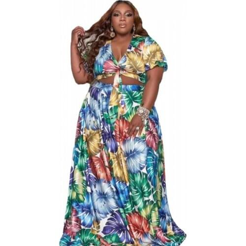 African Skirt Clothes For Women 2 Piece Set 5XL Plus Size Crop Tops Fashion Dashiki Print Sexy Beach African Outfits Skirt Suits