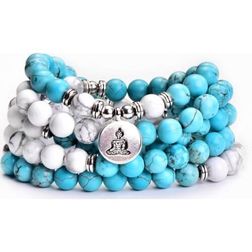 Jewelry Women`s Bracelet Matte Frosted Amazonite Beads with Lotus OM Buddha Charm Yoga Bracelet 108 Mala Necklace Dropshipping