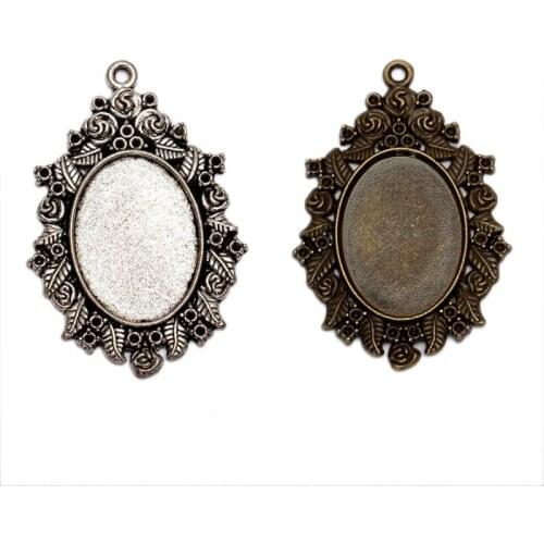 10pcs filigree cameo Flower cabochon 18x25mm base pendant tray Glass Cabochon Base Setting DIY For Jewelry Making Findings B