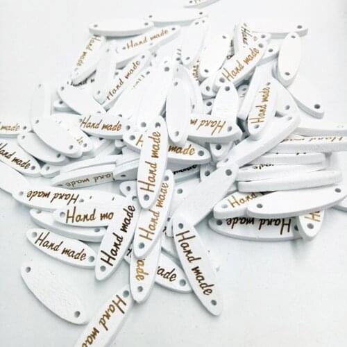 100 Pack Handmade Tag Label Wooden Buttons Connector, 2 Holes, Sew Scrapbooking Craft