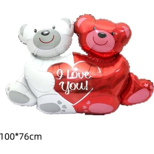 100x76cm Double Bear Hug Heart Balloons Foil Cartoon Bear I Love You Wedding Valentines Day Event Party Balloon Decoration