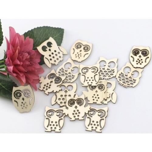 15Pcs Mix Owl Shape Wooden Ornament DIY Crafts Home Decoration Scrapbooking Wood Slices Handmade Accessories