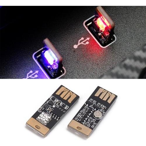 2pcs Flashing Colorful Car LED USB RGB Atmosphere Light Computer Auto Inductive Decoration Lamp Emergency Lights Universal