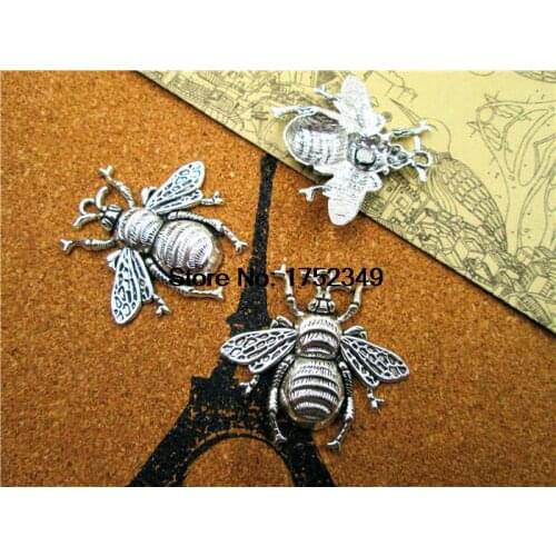 5pcs--Bee charms,Antique silver Lovely Huge Bee Honeybee Charm Pendant 38x40mm