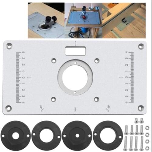 Aluminium Router Table Insert Plate Table For Woodworking Benches Router Plate Wood Tools Milling Trimming Machine With Rings