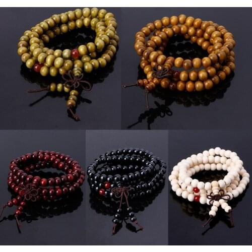 Natural Sandalwood 8mm Beads Bracelets 108 Wood Beads Prayer Jewelry L5YB