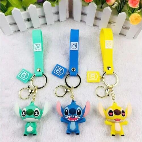 Disney Cute Cartoon Stitch Kiki Animal Monster Keychain Women Leather Rope Toys Kid Key Ring Chains Car Bag Charm