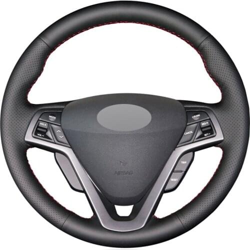 Black Artificial Leather Hand-stitched No-slip Car Steering Wheel Cover for Hyundai Veloster 2011 2013 2012 2014 2015 2016 2017