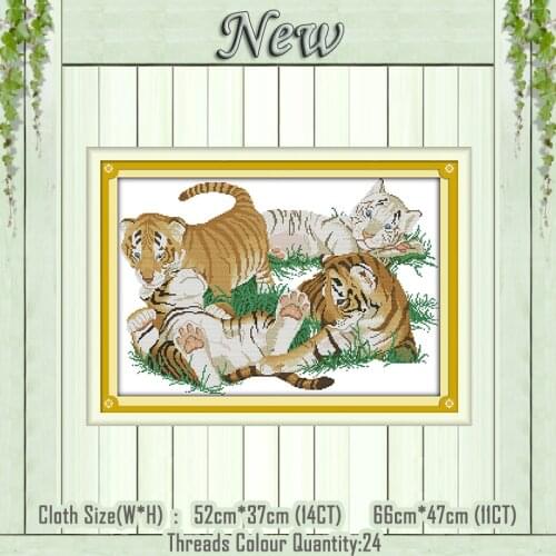 Four tigers animal painting counted printed on the canvas DMC 11CT 14CT kits DIY Chinese Cross Stitch embroidery needlework Sets