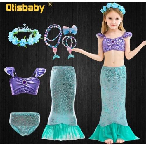 Elegant Girl Little Mermaid Dress + Mini Vest + Briefs Birthday Party Girls Beach Ariel Princess Clothing Set Holiday Kids Gowns