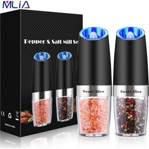 2Pcs Set Electric Pepper Mill Stainless Steel Automatic Gravity Induction Salt and Pepper Grinder Kitchen Spice Grinder Tools