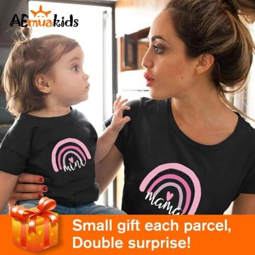 1pc Fashion Mama Rainbow Print Family Matching T-shirt Short Sleeve Family Look T-shirts Mother and Daughter Clothes