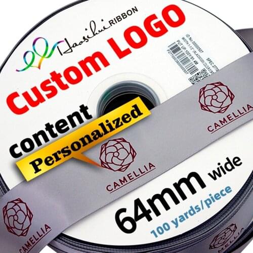 HAOSIHUI 2-1/2'' (64mm) Custom Printed Logo Satin Ribbon Polyester Decoration for Christmas Valentines Day