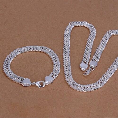 Hot silver color jewelry set high quality charm fashion men 10MM whip chain geometric necklace bracelets S141