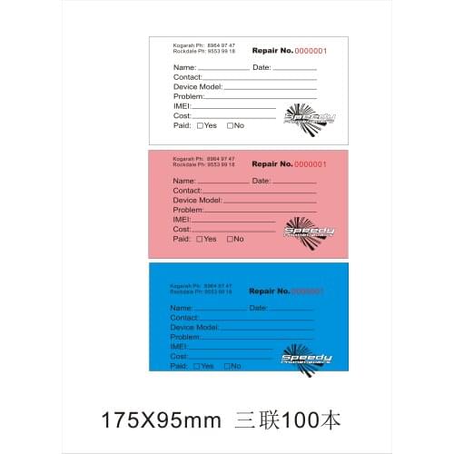 Custom print 100pcs 95X175mm 3 parts carbonless paer invoice books, free shipping to AU
