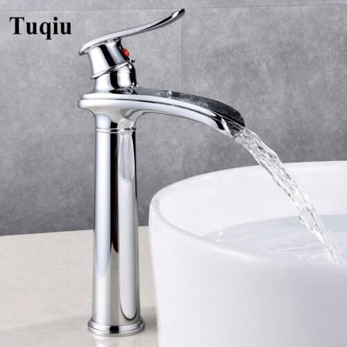 Bathroom waterfall Faucet hot and cold Crane Brass Basin faucet Chrome Black Waterfall Sink Faucet Single Handle water faucet
