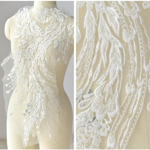 Ivory White Beading Phoenix Embroidery Lace Patch Applique Feather Flower Wedding Dress DIY Accessories 41*67CM RS1881