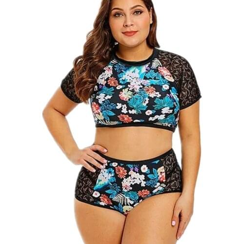 2020 Summer Large Bikinis Set Floral Printed Two Pieces Swimming Suits Female Lace Big Bikini Plus Size 2XL 3XL Female Swimwear