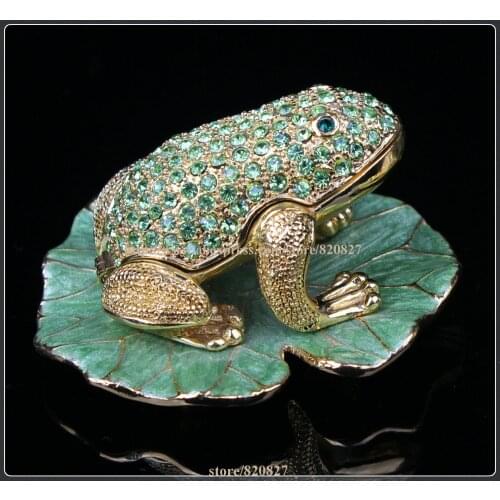Frog on Lotus Jewelry Trinket Box Collectible Crystal Animal Casket Souvenir Home Decoration Gift (8.3*6.8*5.5 CM (L*W*H))