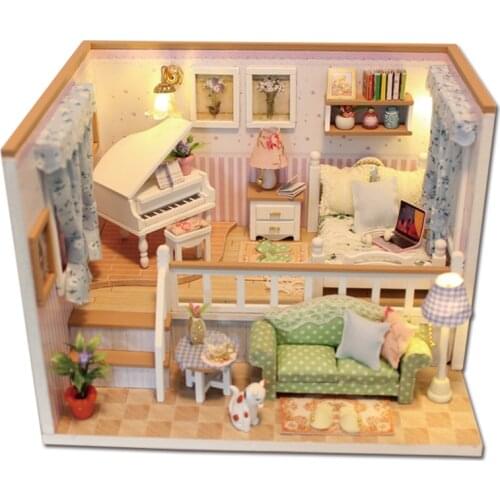 Furniture DIY Doll House Wodden Miniatura Doll Houses Furniture Kit Handmade Assemble Model Dollhouse Toy For Children Gift M026